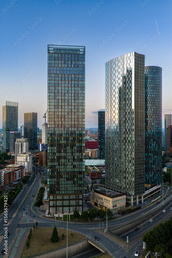 Fototapeta premium Aerial view of skyscrapers in the city