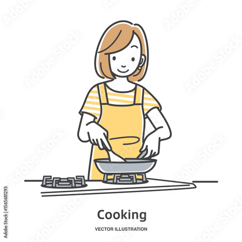 料理をする若い女性