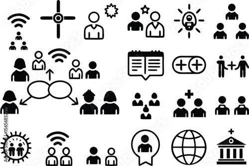 gender equality, community teamwork, diversity and collaboration Icon set, inclusion, partnership, human connection, justice, and unity for social issues, human rights, equality, gender roles, 