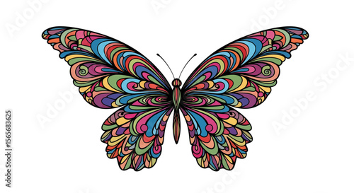 Vibrant Colorful Butterfly Illustration A Detailed Zentangle Inspired Design