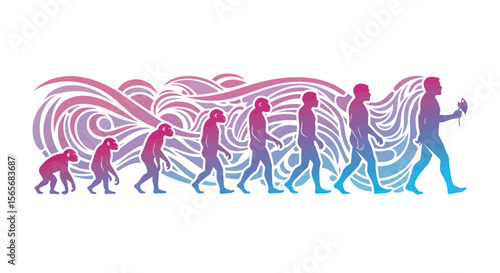 Human Evolution A Journey Through Time, From Primate to Modern Man, Illustrated in a Stunning Gradient Style