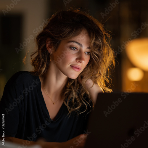 : Woman Attending Zoom Video Meeting from Home