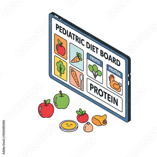 Children's diet planning board with food groups.
