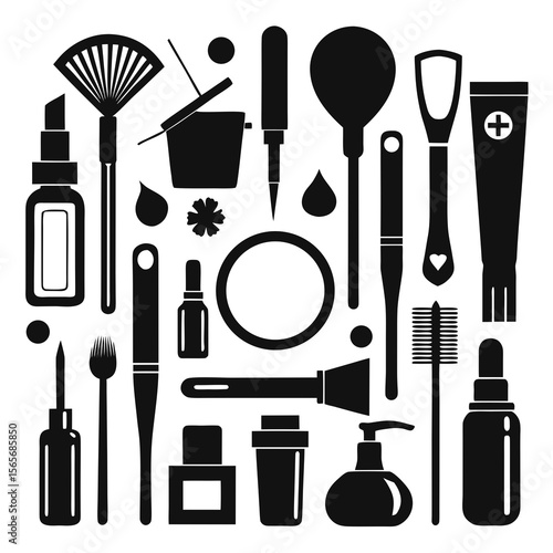 Perfect Vector Collection Of Beauty Tools Silhouettes For Use Graphics Websites And Apps Designs On White Background