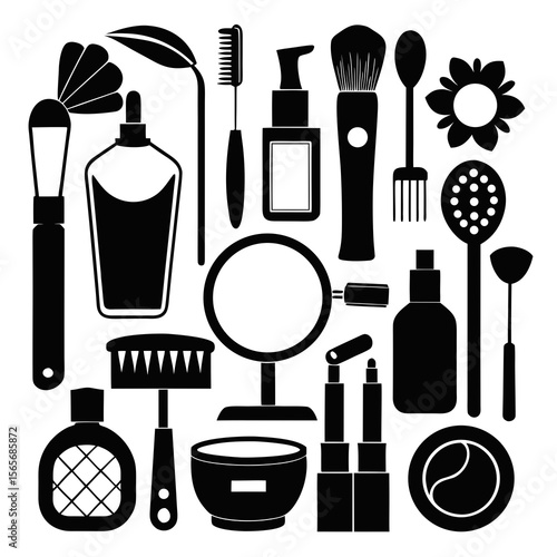 Perfect Vector Collection Of Beauty Tools Silhouettes For Use Graphics Websites And Apps Designs On White Background