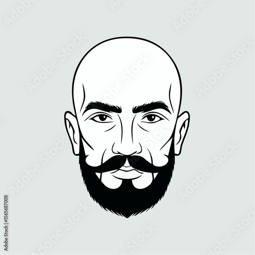 Bold vector portrait of a bald man with intense deep-set eyes, done in a single continuous line on white. Minimal and sculpted.