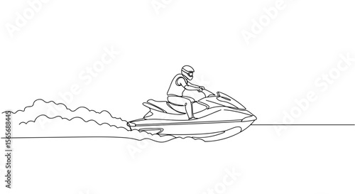 Person riding jet ski in motion on the water