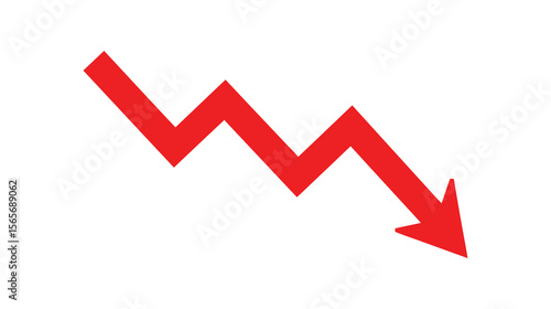 A stark graphic shows a red arrow trending downwards, signaling economic downturn, loss, or a negative financial trend against a black backdrop, transparent background