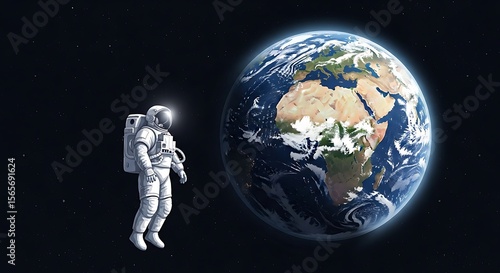 Astronaut floating in space, gazing at Earth, a serene view of our planet.