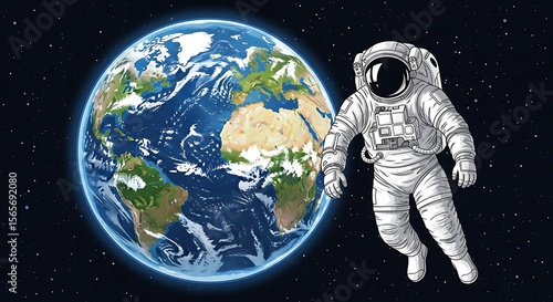 Astronaut floating in space, with planet Earth visible in the background.