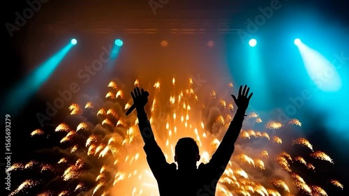 Wallpaper Mural Silhouetted Performer with Microphone and Fireworks Torontodigital.ca