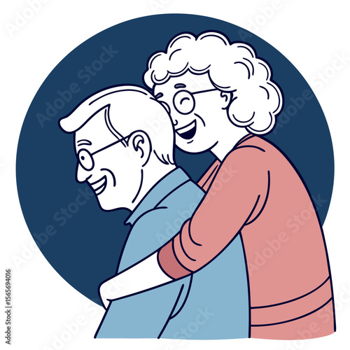 Happy Elderly Couple Hugging - Senior Love & Cherished Relationship Vector