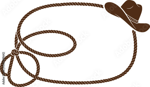 Rope frame with cowboy hat and lasso. Vector wild west illustration isolated on white foe design.
