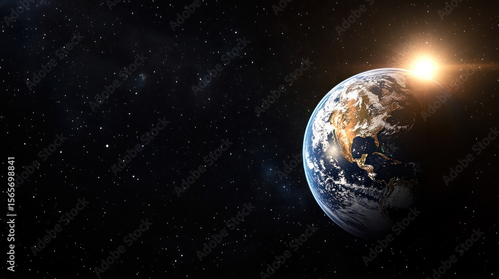 Naklejka premium Sunrise Earth space galaxy cosmos background science