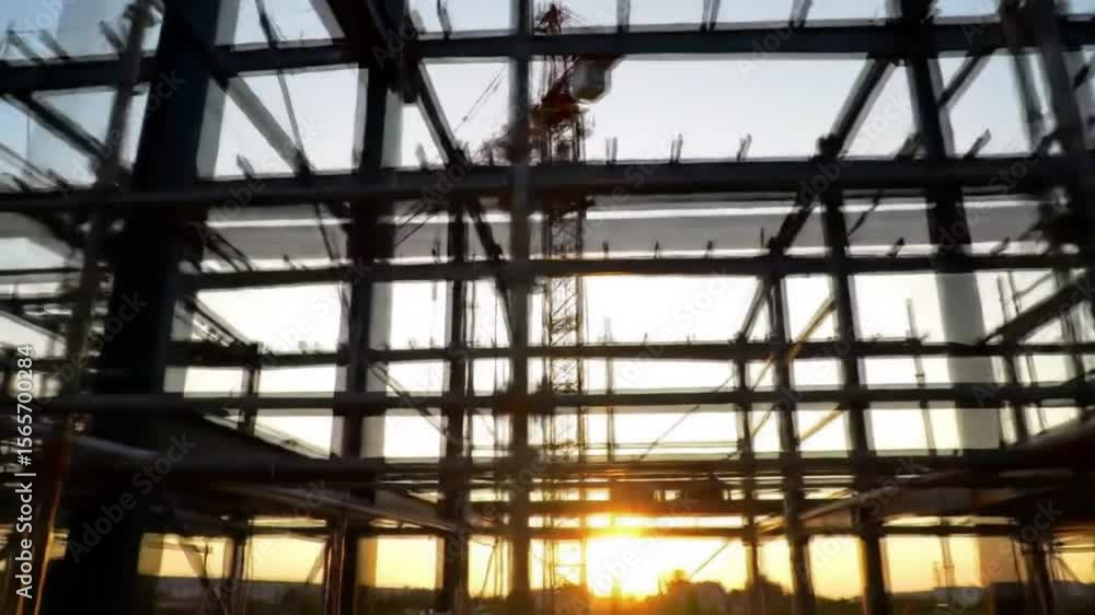 Sunset-lit steel beams on construction site showing structural framework development
Sunset-lit steel beams on construction site showing structural framework development