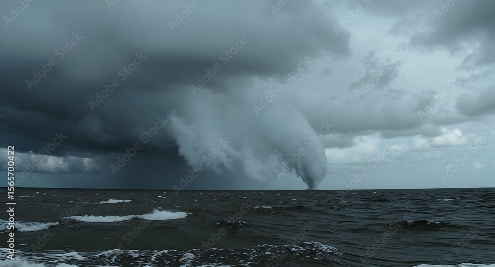 Obraz premium Powerful waterspout over turbulent sea