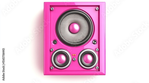 Pink speaker, studio shot, white background, music, audio