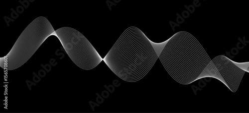 Abstract white wave lines flowing smoothly across a solid black background.