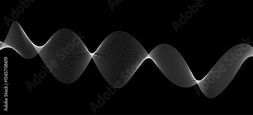 Abstract white wave lines flowing smoothly across a solid black background.