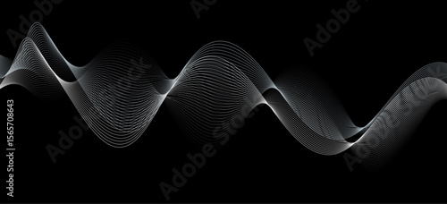 Abstract white wave lines flowing smoothly across a solid black background.