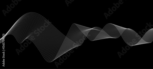 Abstract white wave lines flowing smoothly across a solid black background.