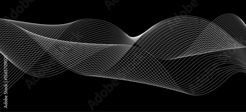 Abstract white wave lines flowing smoothly across a solid black background.