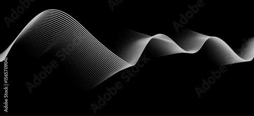 Abstract white wave lines flowing smoothly across a solid black background.