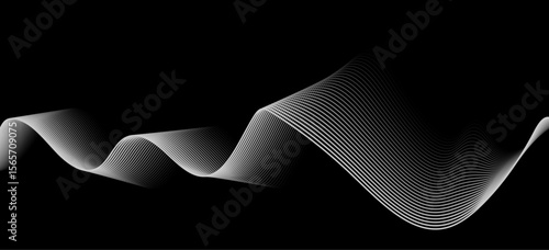 Abstract white wave lines flowing smoothly across a solid black background.