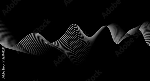 Abstract white wave lines flowing smoothly across a solid black background.