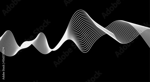 Abstract white wave lines flowing smoothly across a solid black background.