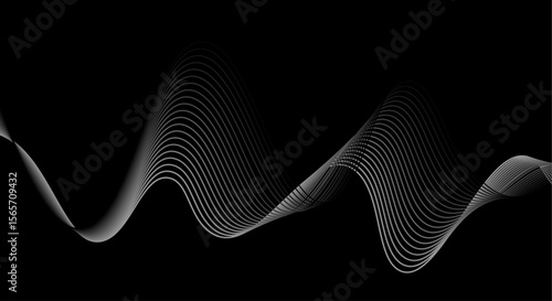 Abstract white wave lines flowing smoothly across a solid black background.