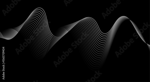 Abstract white wave lines flowing smoothly across a solid black background.