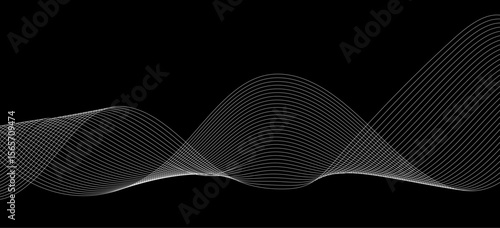 Abstract white wave lines flowing smoothly across a solid black background.