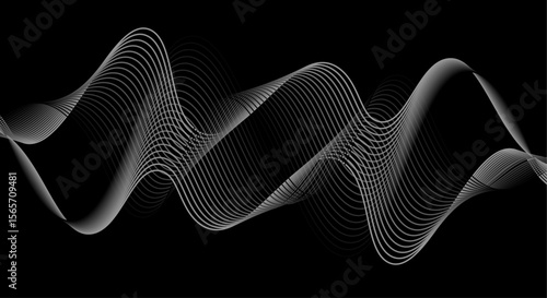 Abstract white wave lines flowing smoothly across a solid black background.