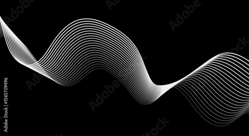 Abstract white wave lines flowing smoothly across a solid black background.