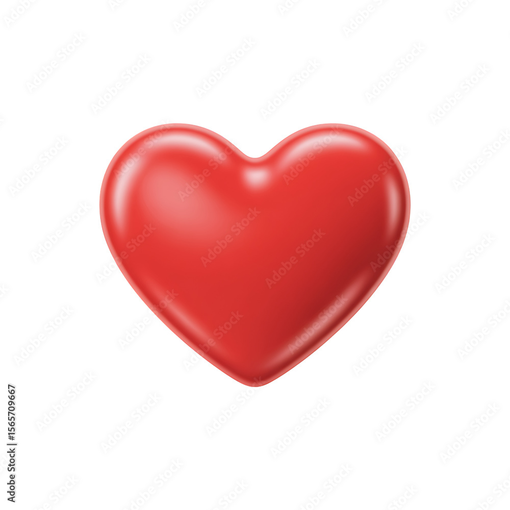 Rendered Red Heart Shape Isolated on White Background with Soft Shadows and Gradients Rendered Red Heart Shape Isolated on White Background with Soft Shadows and Gradients