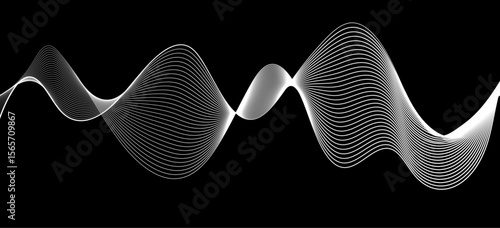 Abstract white wave lines flowing smoothly across a solid black background.