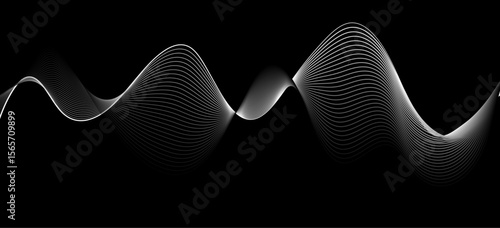 Abstract white wave lines flowing smoothly across a solid black background.