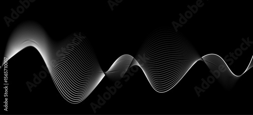 Abstract white wave lines flowing smoothly across a solid black background.