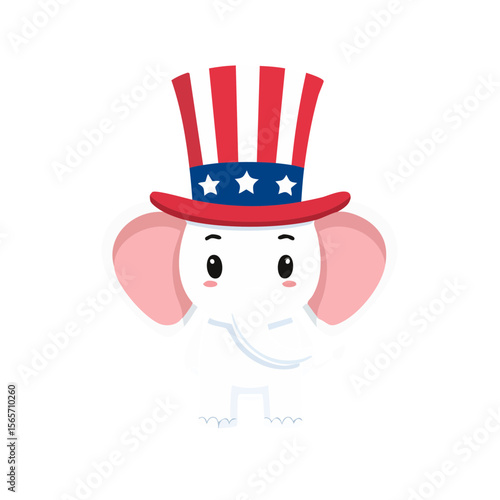 Cartoon American Republican Elephant  Isolated on a Transparent Background