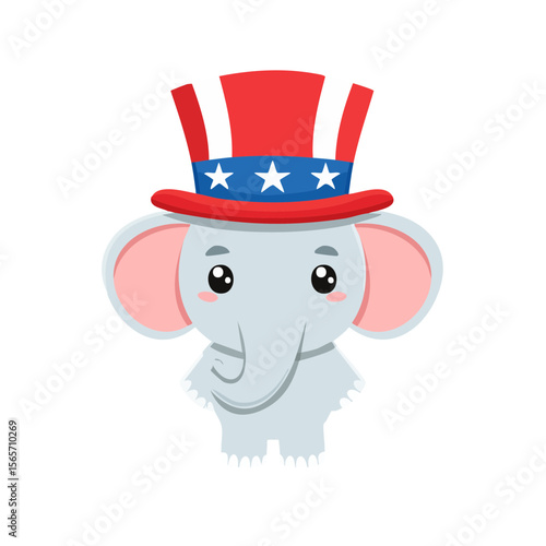 Cartoon American Republican Elephant  Isolated on a Transparent Background