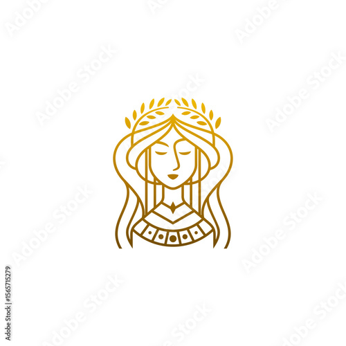 queen cleopatra logo with beautiful and charming face, line style