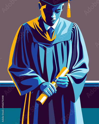 Graduate in Cap and Gown Holding Diploma with Reflection on Academic Achievement for Education Blogs, Graduation Celebrations, and Career Milestones  