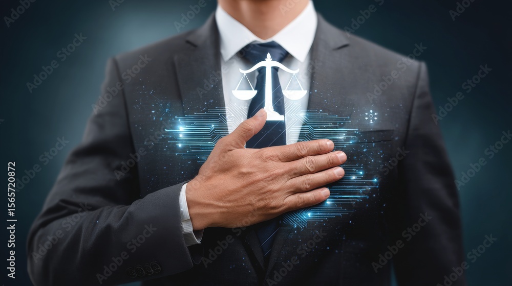 custom made wallpaper toronto digitalBusinessman in Suit and Tie with Floating Scales of Justice Looking to the Future