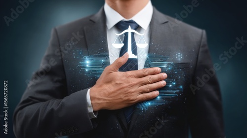 Wallpaper Mural Businessman in Suit and Tie with Floating Scales of Justice Looking to the Future Torontodigital.ca