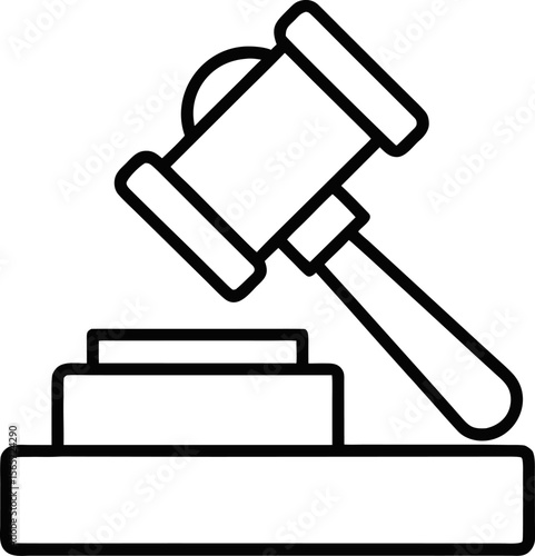 An outline icon gavel on a block with white background.