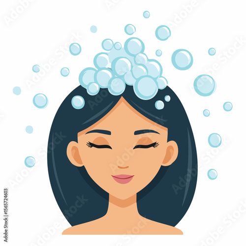 woman's head is being shampooed and there is soap suds flat simple isolated