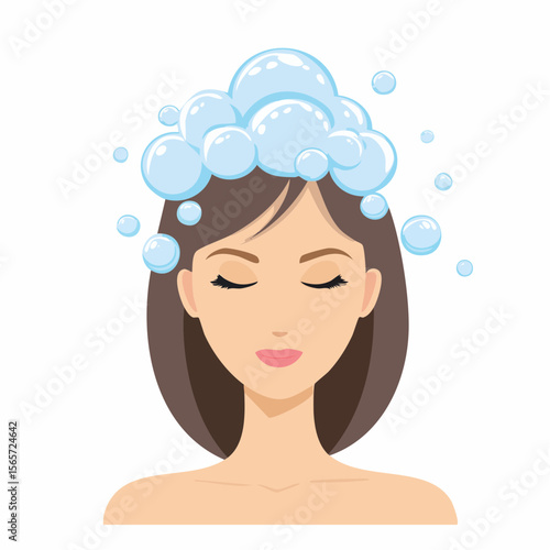 woman's head is being shampooed and there is soap suds flat simple isolated