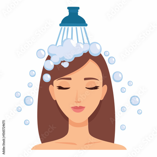 woman's head is being shampooed and there is soap suds flat simple isolated