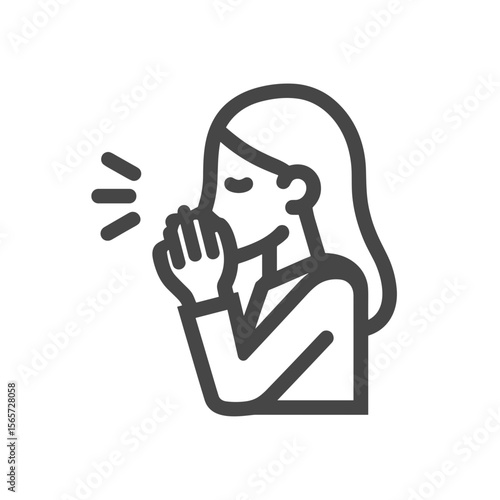 Woman sneezing icon in minimal outline style with gesture detail
